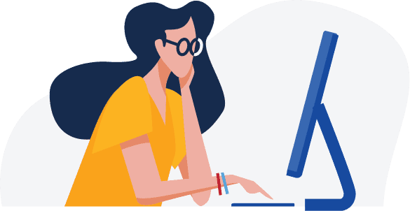 illustration of person browsing the Aeries Training catalog.